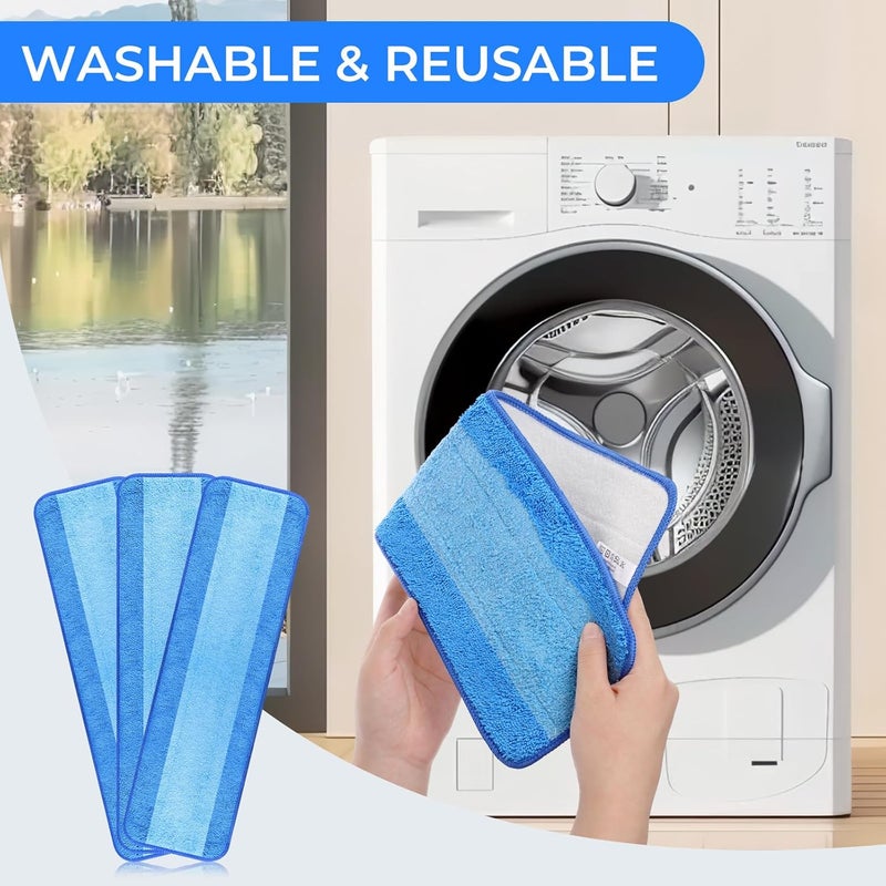 wlich 3 Pack Microfiber Cleaning Pads are Compatible with Bona Mop,18 Inch Replaceable Mop Pad Refill,Washable & Reusable Blue Microfiber Mop Pads for Hardwood and Hard-Surface Floors - Image 5
